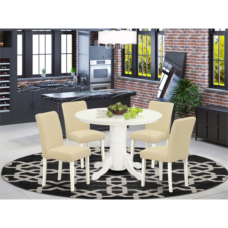 Pemberly Row 5-Piece Wood Dining Set in Linen White and Light Beige