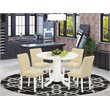 Pemberly Row 5-Piece Wood Dining Set in Linen White and Light Beige