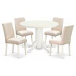 Pemberly Row 5-Piece Wood Dining Set in Linen White and Light Beige