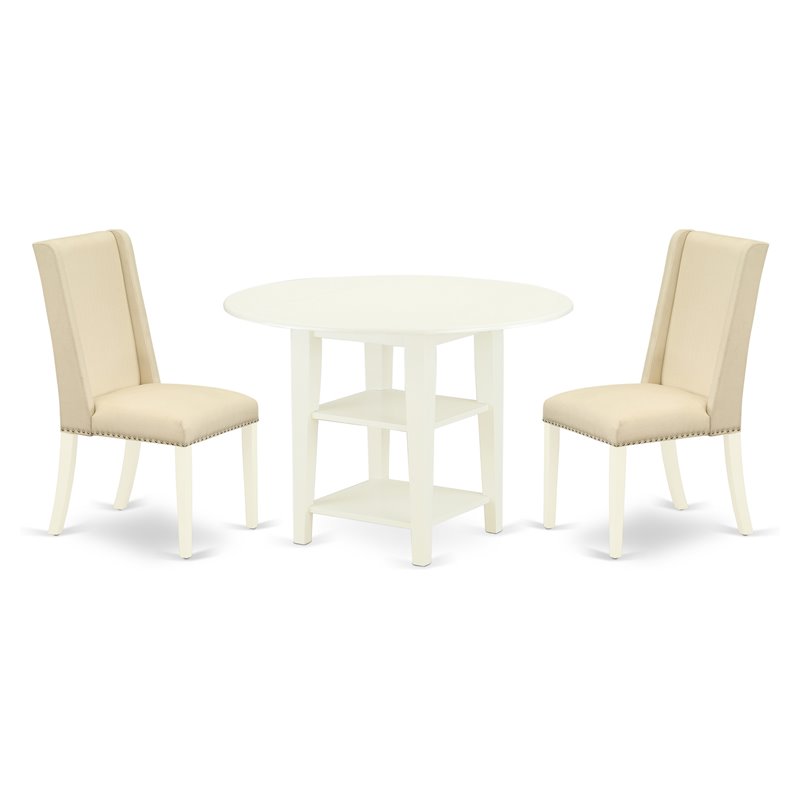 Pemberly Row 3-Piece Wood Dining Set in Linen White Finish