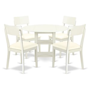 Pemberly Row 5-Piece Wood Dining Set with Faux Leather Seats in Linen White