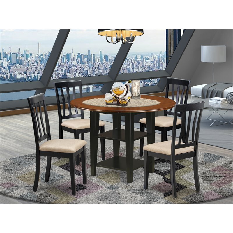 Pemberly Row 5-Piece Wood Dining Set with Cushioned Seats in Black & Cherry