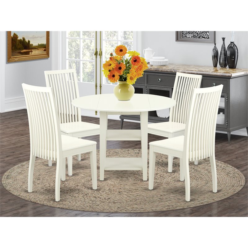 Pemberly Row 5-Piece Dinette Table Set with Wood Chairs in Linen White Finish