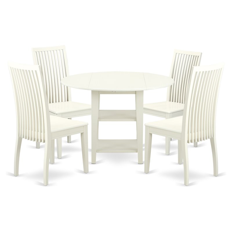 Pemberly Row 5-Piece Dinette Table Set with Wood Chairs in Linen White Finish