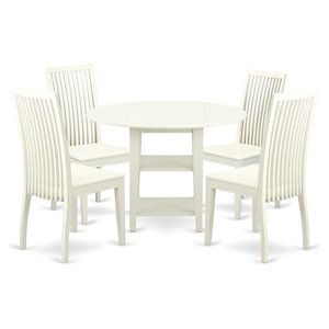 Pemberly Row 5-Piece Dinette Table Set with Wood Chairs in Linen White Finish