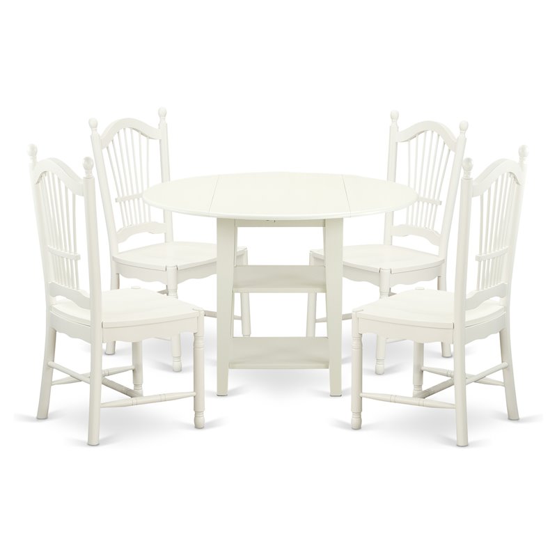 Pemberly Row 5-Piece Wood Dining Set in Linen White Finish