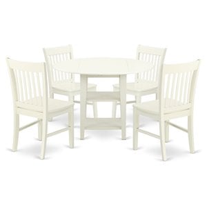 Pemberly Row 5-Piece Round Rubberwood Dining Set in Linen White