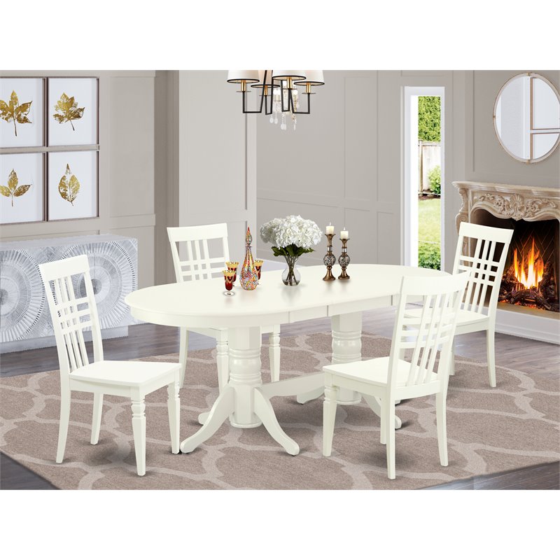 Pemberly Row 5-Piece Dining Set with Wood Chairs in Linen White