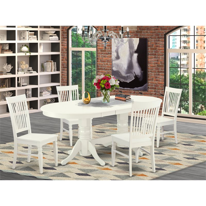 Pemberly Row 5-Piece Dining Set in Wood and Linen White Finish