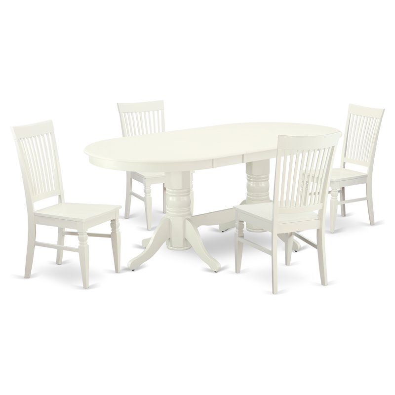 Pemberly Row 5-Piece Dining Set in Wood and Linen White Finish