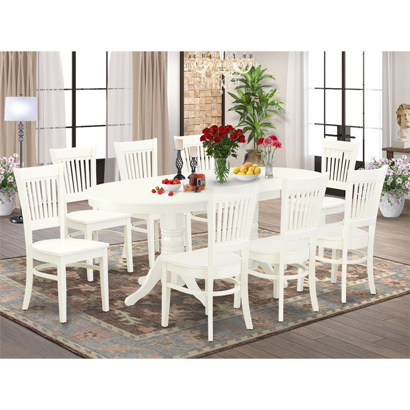 Pemberly Row 9-Piece Dining Set in Wood and Linen White Finish