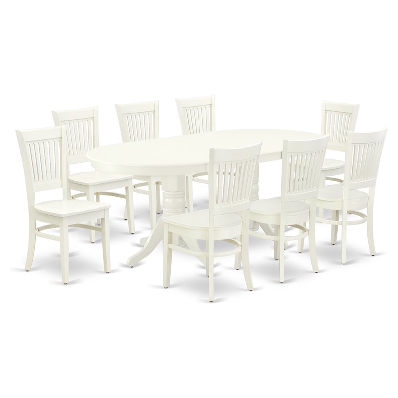 Pemberly Row 9-Piece Dining Set in Wood and Linen White Finish