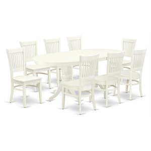 Pemberly Row 9-Piece Dining Set in Wood and Linen White Finish