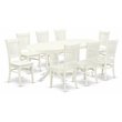 Pemberly Row 9-Piece Dining Set in Wood and Linen White Finish