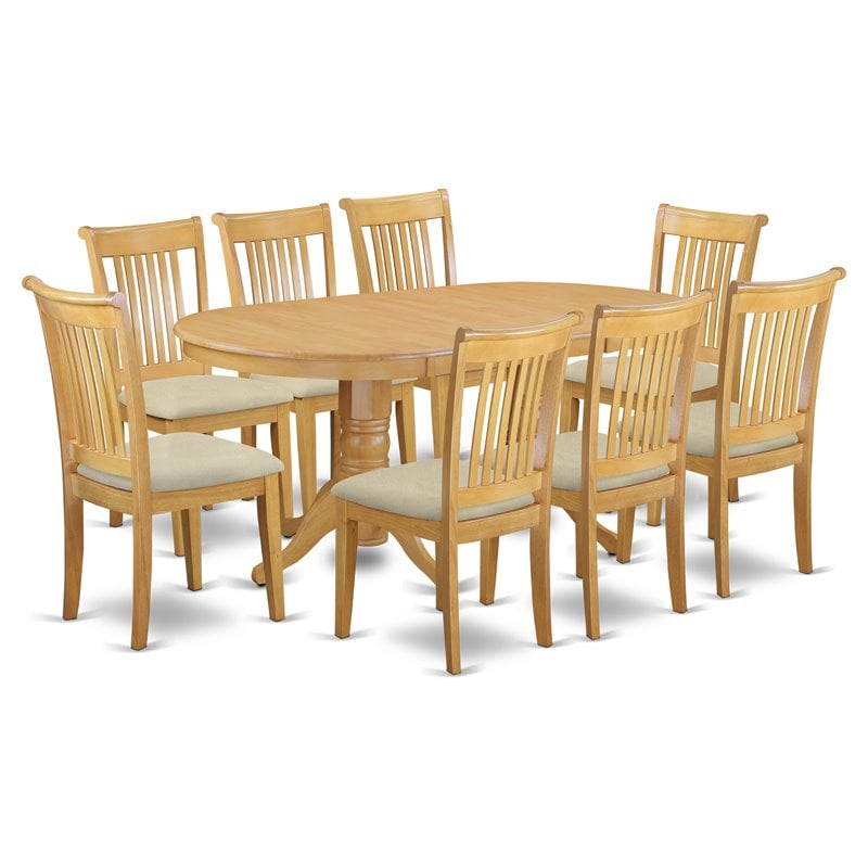 Pemberly Row 9-Piece Wood Dining Table Set with Cushioned Chairs Oak