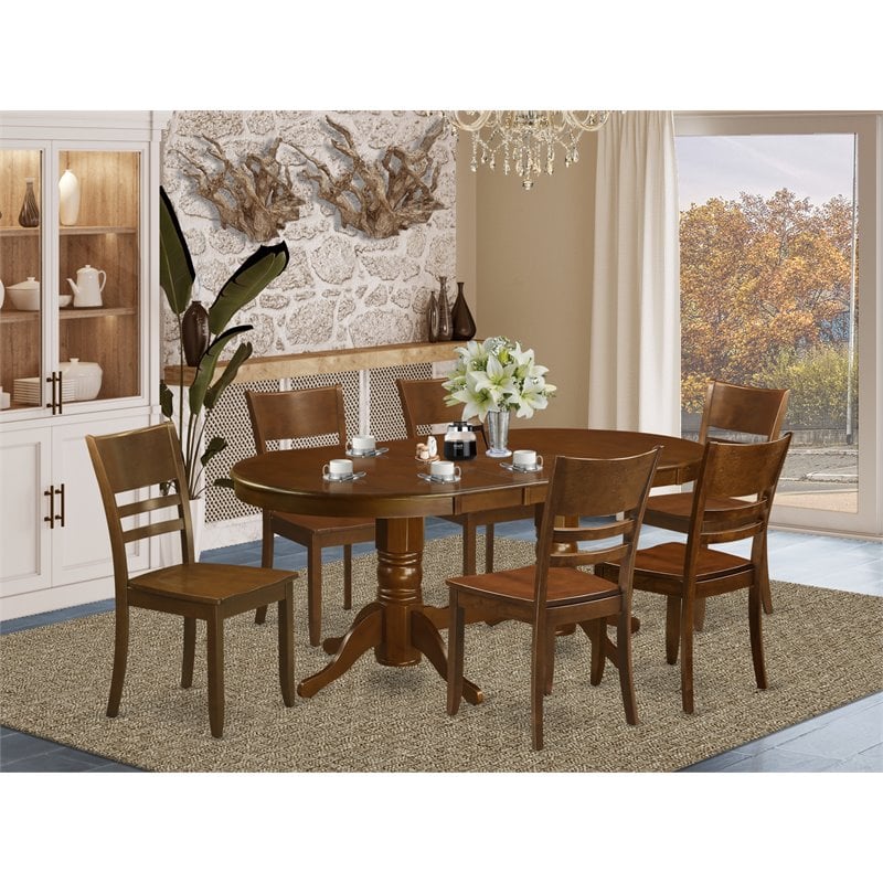 Pemberly Row 7-Piece Wood Dining Set with Ladder Back Chairs in Espresso