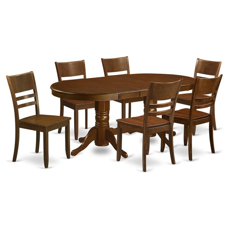 Pemberly Row 7-Piece Wood Dining Set with Ladder Back Chairs in Espresso