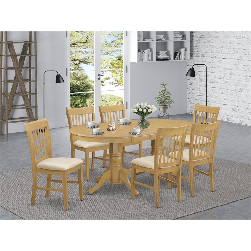 Pemberly Row 7-Piece Oval Dining Table Set with Double Pedestal Base in Oak