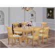 Pemberly Row 7-Piece Oak Dining Set with Cushioned Chairs & Pedestal Table