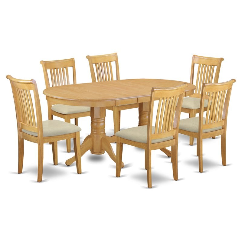 Pemberly Row 7-Piece Oak Dining Set with Cushioned Chairs & Pedestal Table