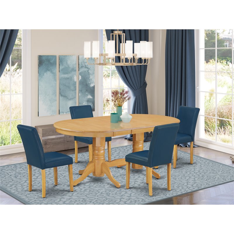 Pemberly Row 5-Piece Dining Set with Oak Finish Table and Oasis PU Chairs