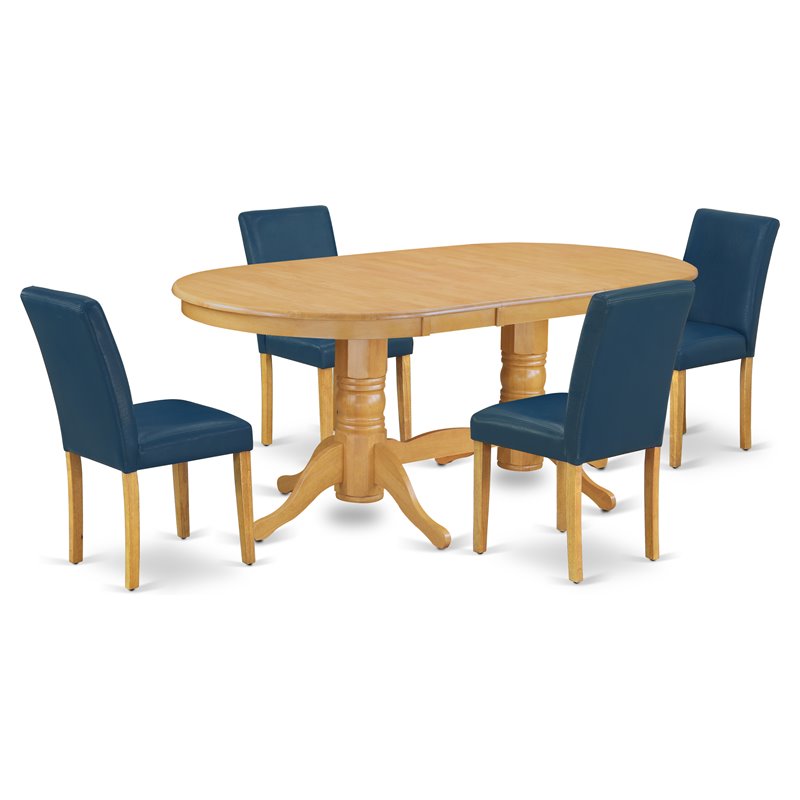 Pemberly Row 5-Piece Dining Set with Oak Finish Table and Oasis PU Chairs