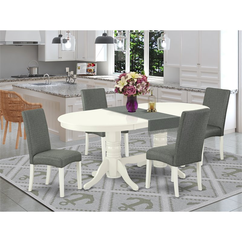 Pemberly Row 5-Piece Dining Set in Linen White with Gray Upholstered Chairs