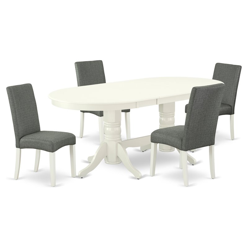 Pemberly Row 5-Piece Dining Set in Linen White with Gray Upholstered Chairs