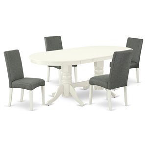 Pemberly Row 5-Piece Dining Set in Linen White with Gray Upholstered Chairs