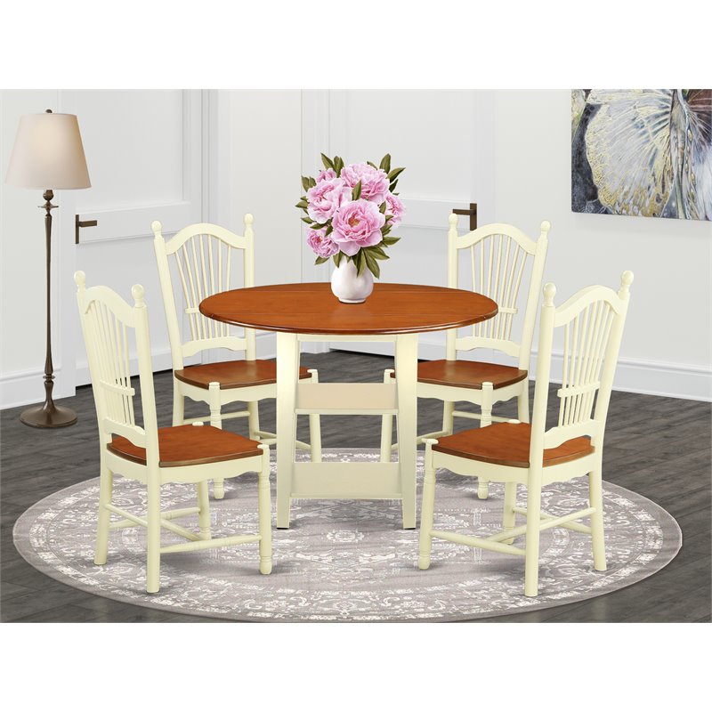 Pemberly Row 5-Piece Wood Dining Room Set in Buttermilk and Cherry
