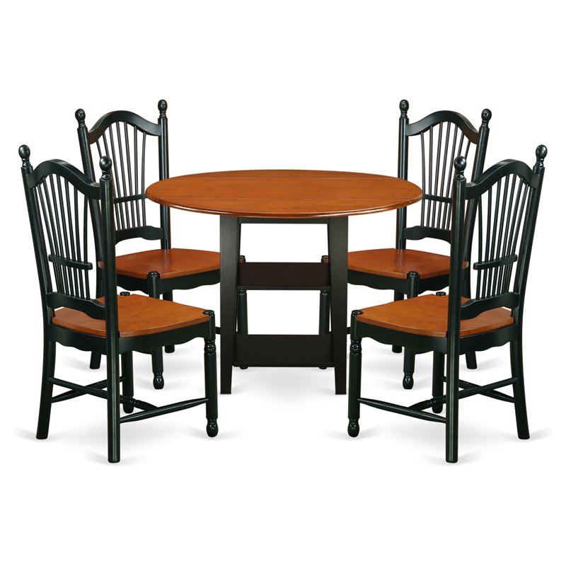 Pemberly Row 5-Piece Wood Dining Table Set in Black and Cherry