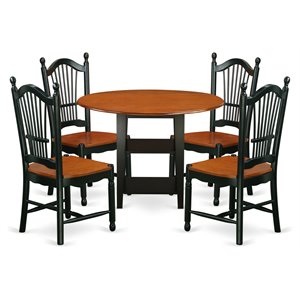 Pemberly Row 5-Piece Wood Dining Table Set in Black and Cherry