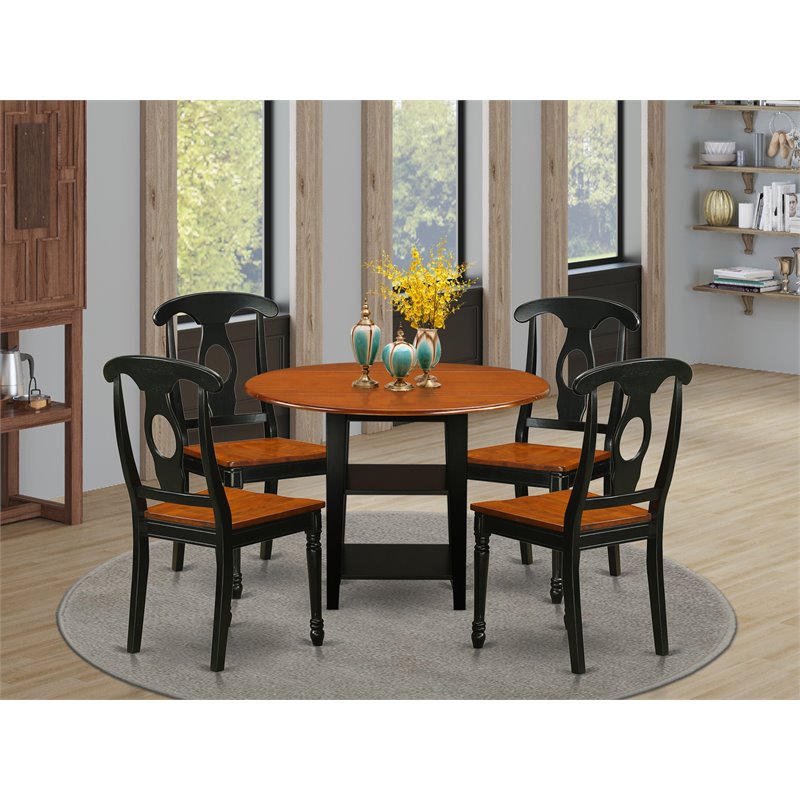 Pemberly Row 5-Piece Dinette Set with Wood Seats in Black Cherry Finish