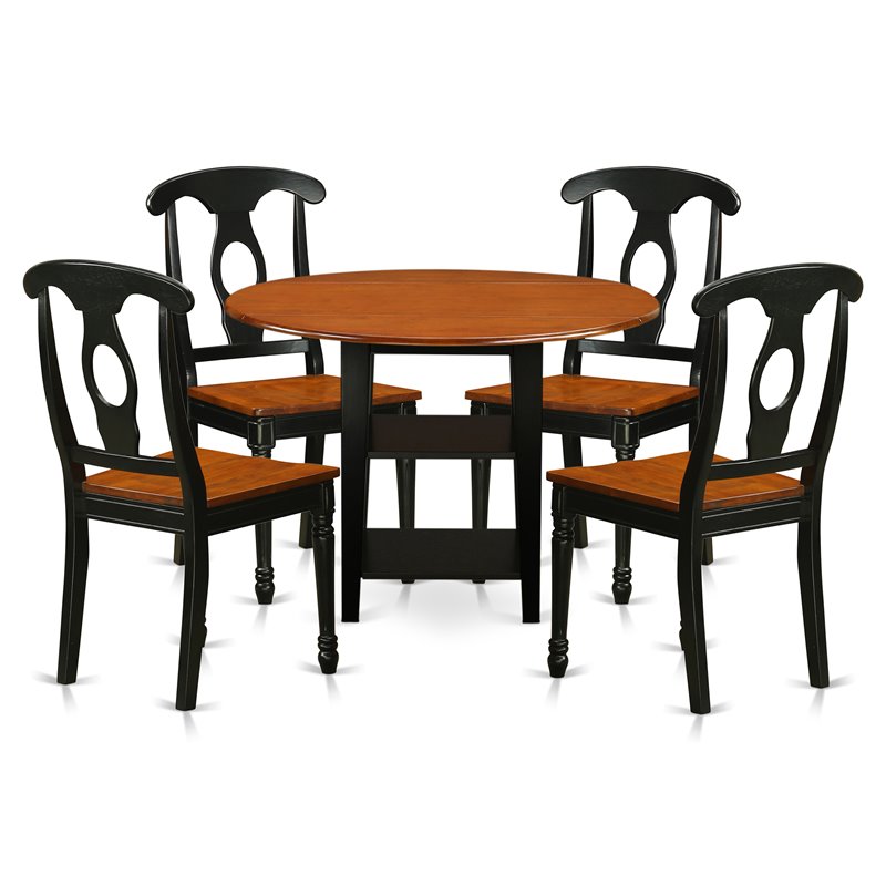 Pemberly Row 5-Piece Dinette Set with Wood Seats in Black Cherry Finish