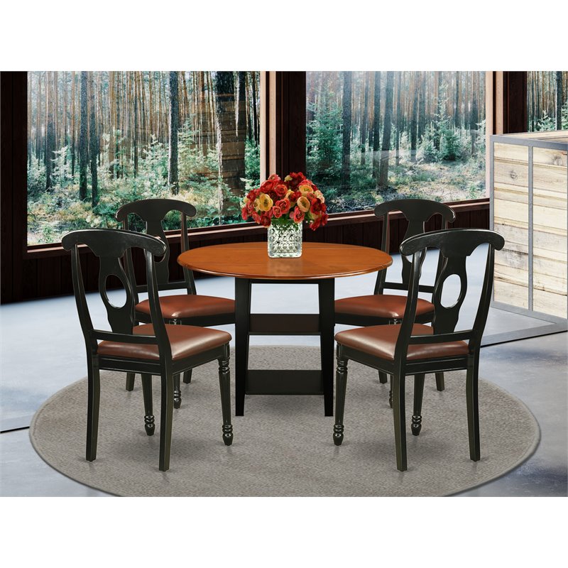 Pemberly Row 5-Piece Dining Table Set with Faux Leather Chairs in Black Cherry