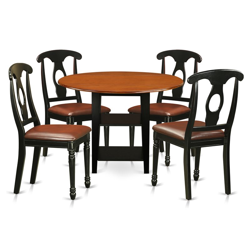 Pemberly Row 5-Piece Dining Table Set with Faux Leather Chairs in Black Cherry