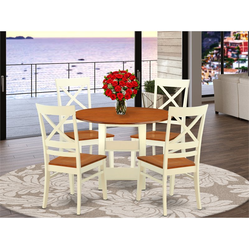 Pemberly Row 5-Piece Dining Set with X-Back Chairs in Cherry and Buttermilk