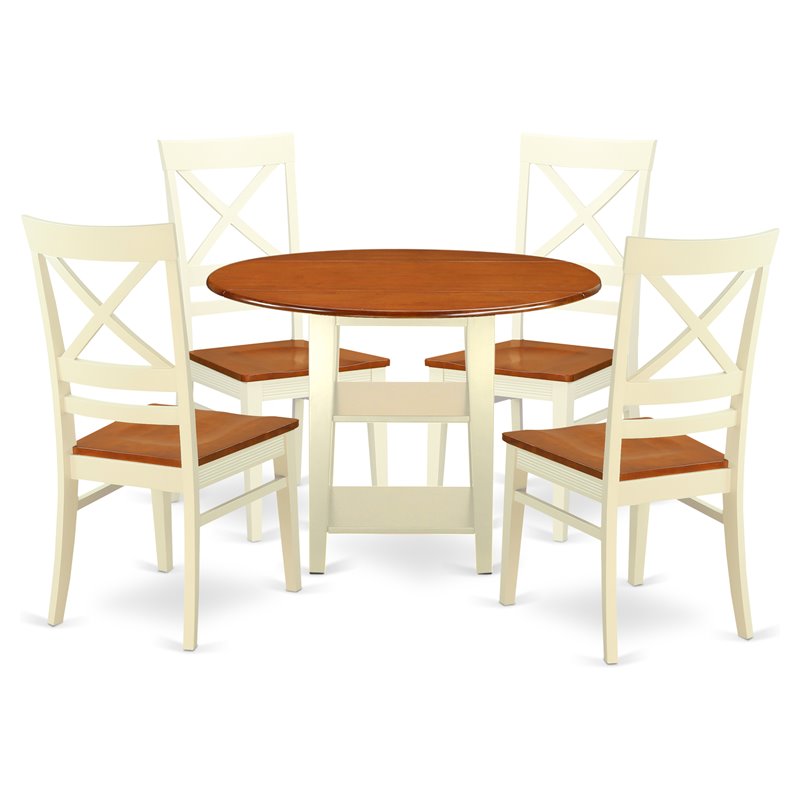 Pemberly Row 5-Piece Dining Set with X-Back Chairs in Cherry and Buttermilk