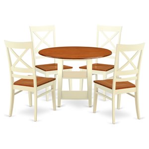 Pemberly Row 5-Piece Dining Set with X-Back Chairs in Cherry and Buttermilk