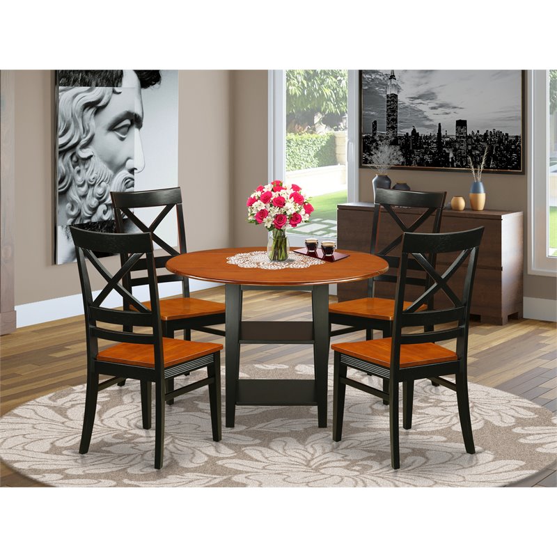 Pemberly Row 5-Piece Dining Set with X-Back Chairs in Black and Cherry