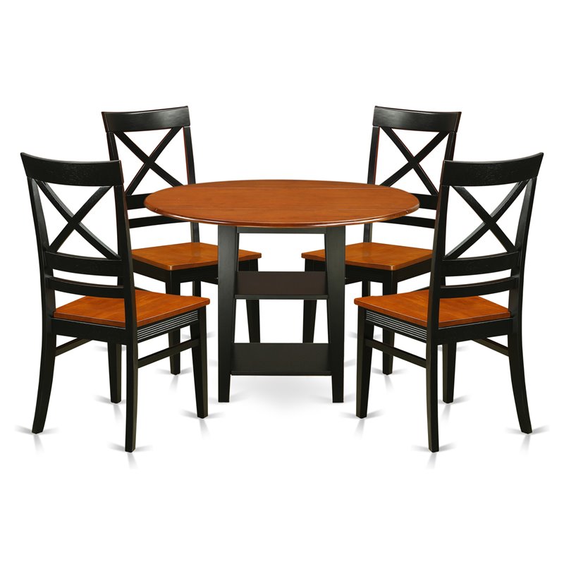 Pemberly Row 5-Piece Dining Set with X-Back Chairs in Black and Cherry