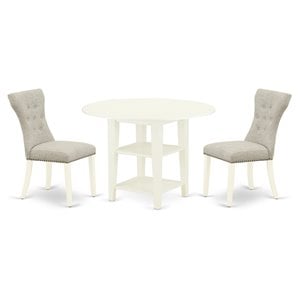 Pemberly Row 3-Piece Round Wood Dining Set in Linen White/Doeskin