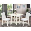 Pemberly Row 3-Piece Wood Dining Table Set in Linen White and White PU Leather