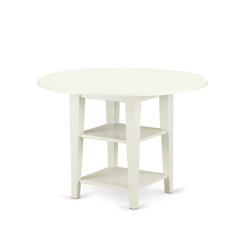 Pemberly Row 3-Piece Wood Dining Table Set in Linen White and White PU Leather