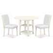 Pemberly Row 3-Piece Wood Dining Table Set in Linen White and White PU Leather