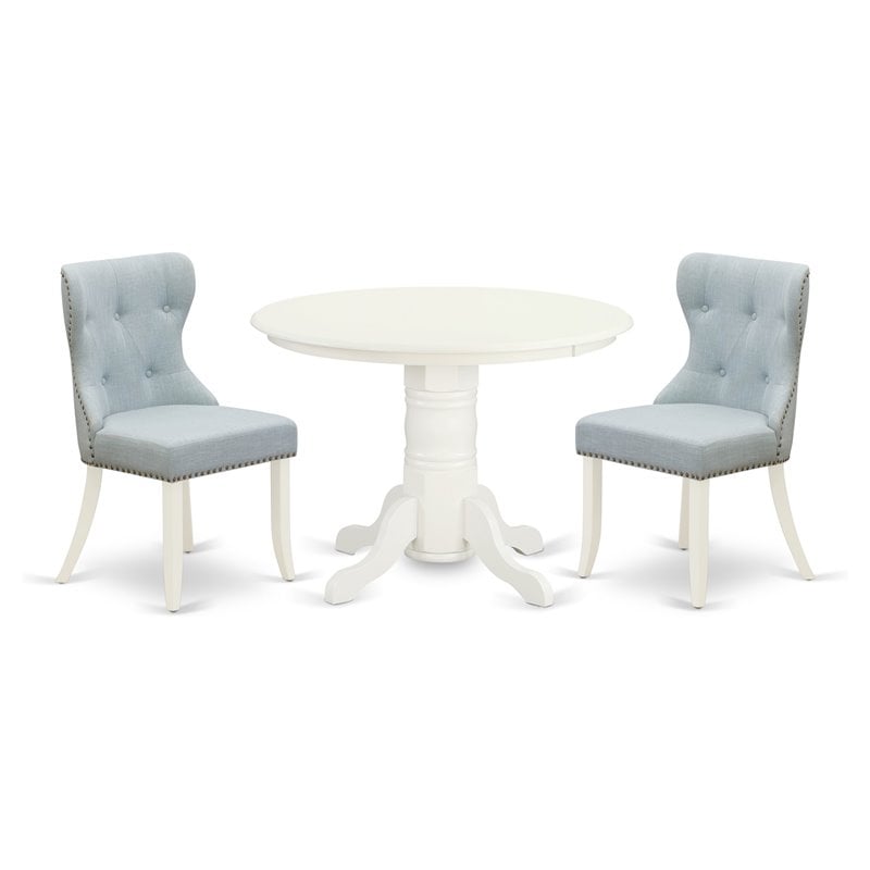 Pemberly Row 3-Piece Dining Table Set in Linen White and Baby Blue