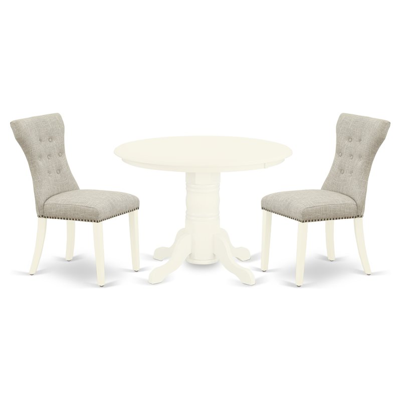Pemberly Row 3-Piece Wood Dining Set in Linen White and Doeskin