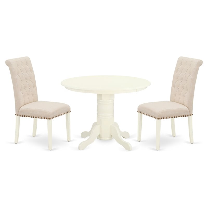 Pemberly Row 3-Piece Dining Set in Linen White and Light Beige Finish