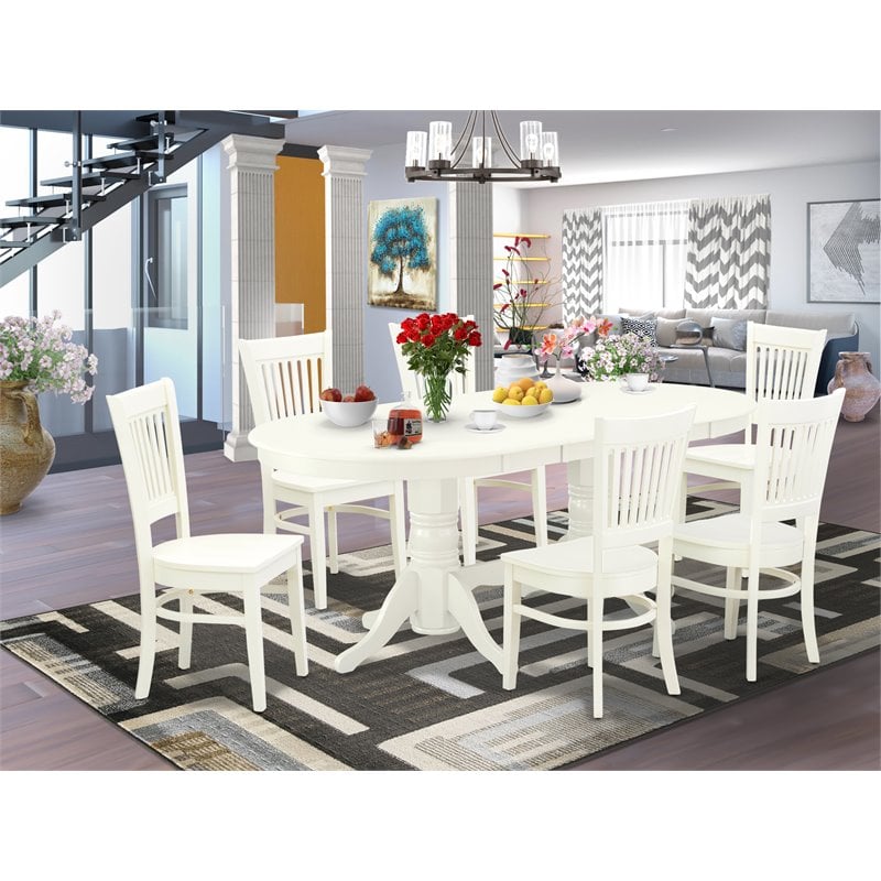 Pemberly Row 7-Piece Wood Dinette Set in Linen White with Oval Table