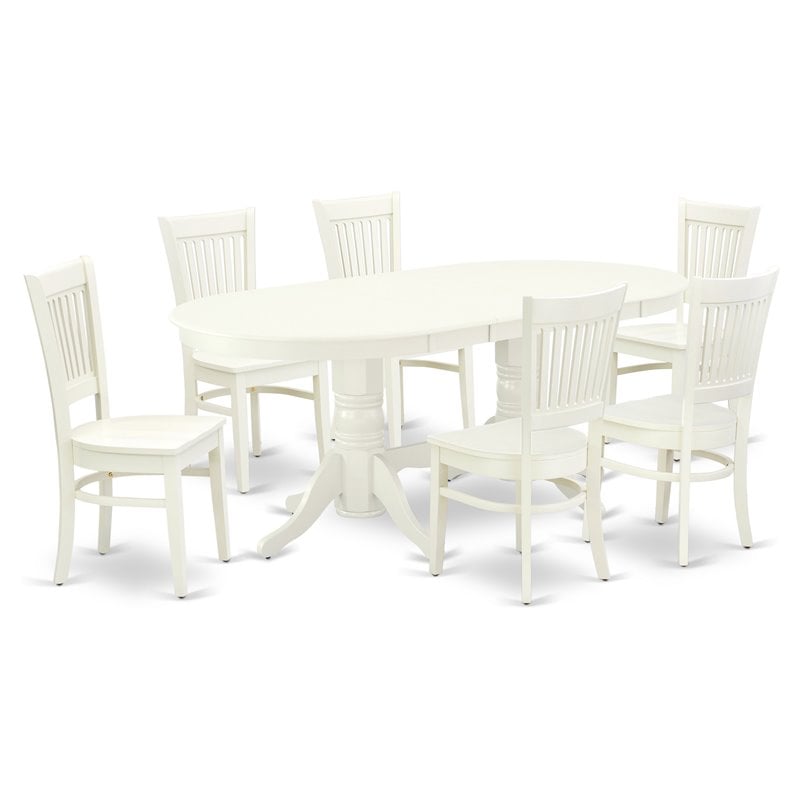 Pemberly Row 7-Piece Wood Dinette Set in Linen White with Oval Table